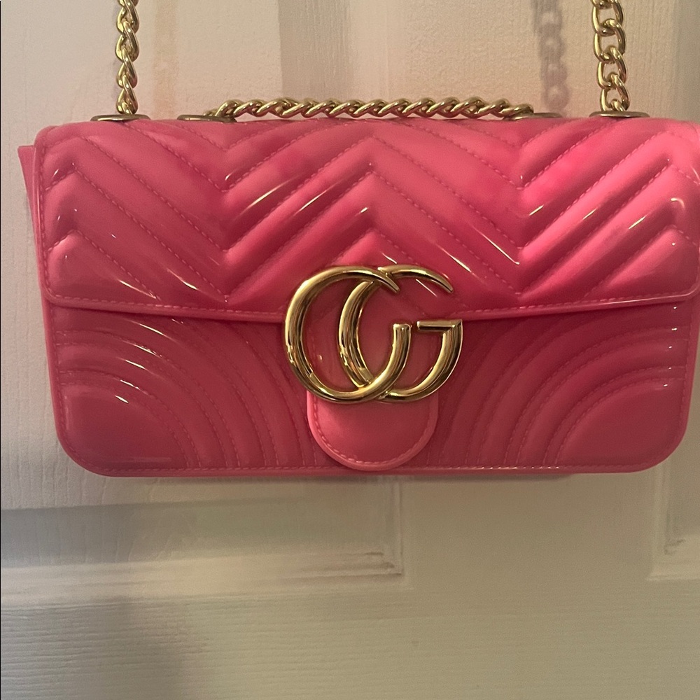 Gucci-like Shiny Pink Shoulder Bag